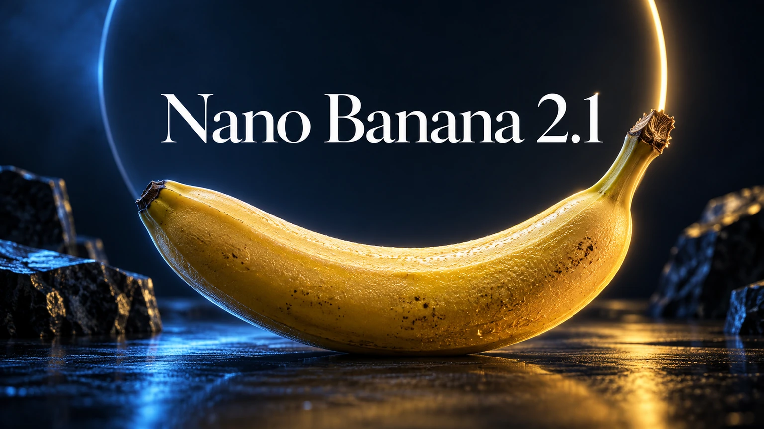 Capa criativa azul e dourada com tema de banana para Nano Banana 2.1
